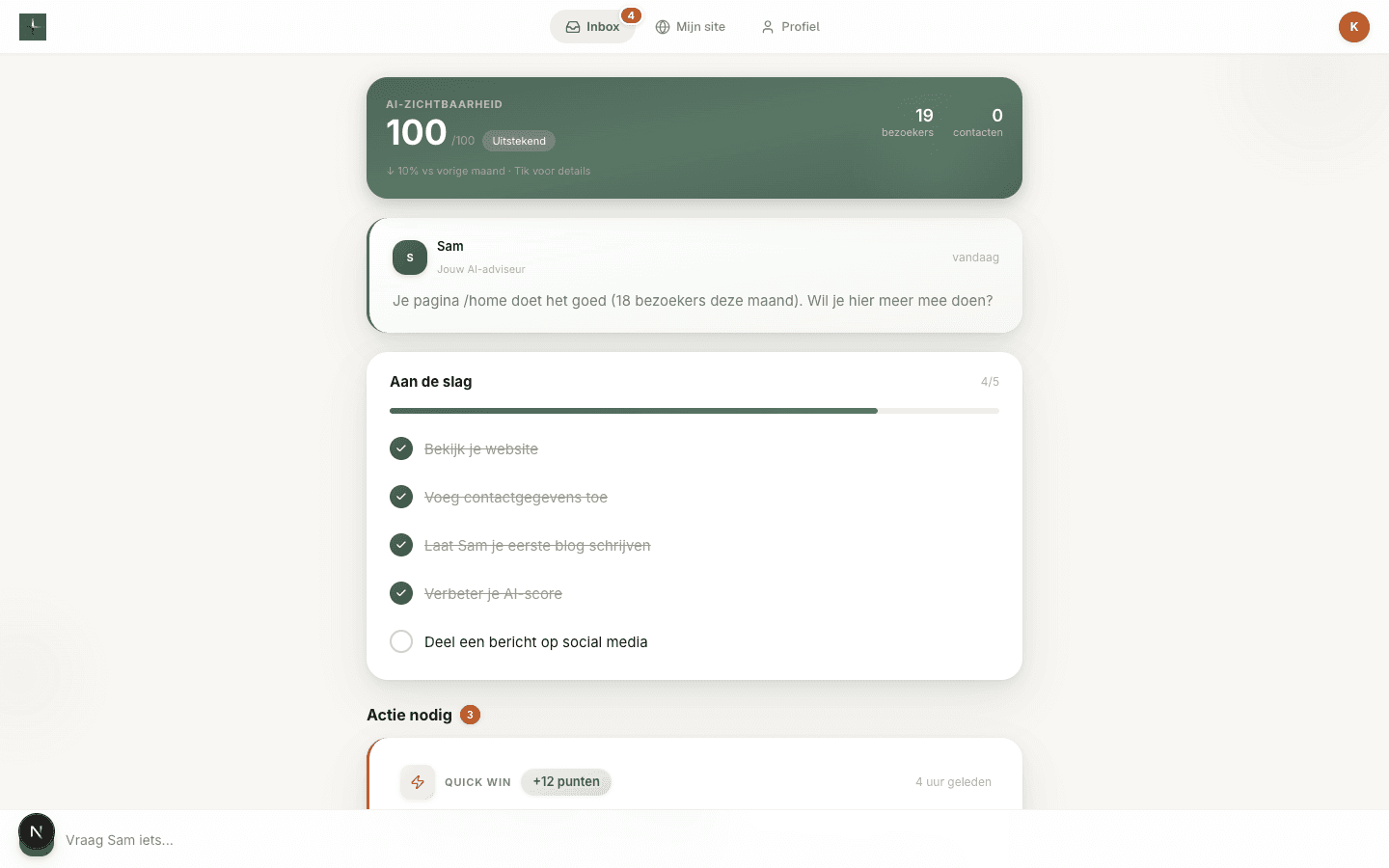 Kinepraktijk De Beweging dashboard